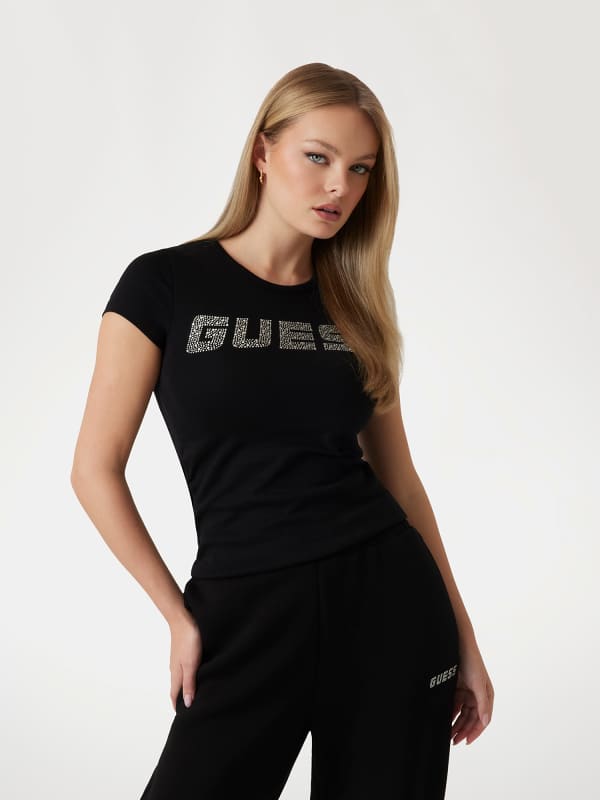 Majica GUESS Rhinestones Logo T-Shirt Črna | V4BI16KCIV1