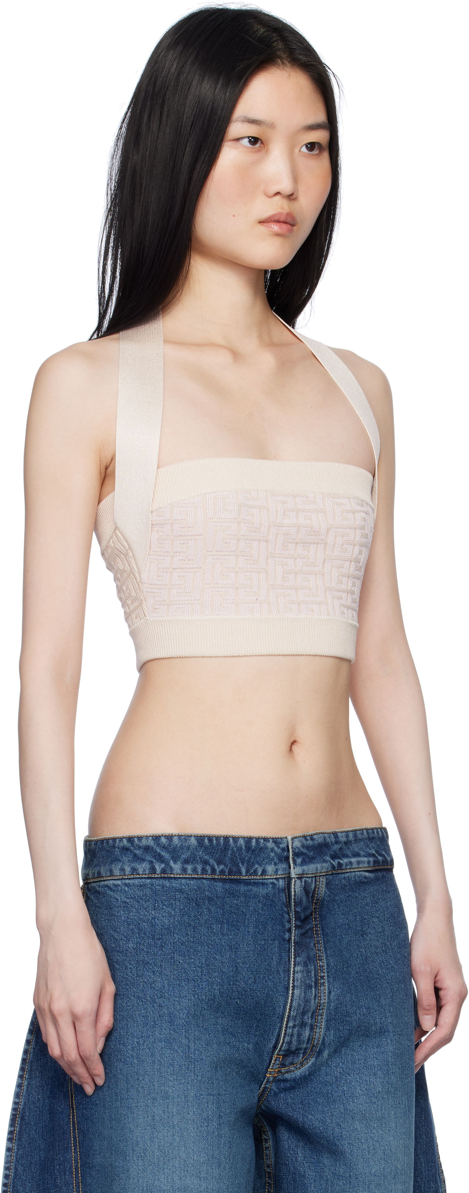 Majica brez rokavov Balmain Labyrinth Monogram Tank Top Bež | EF1AA025KI02, 1