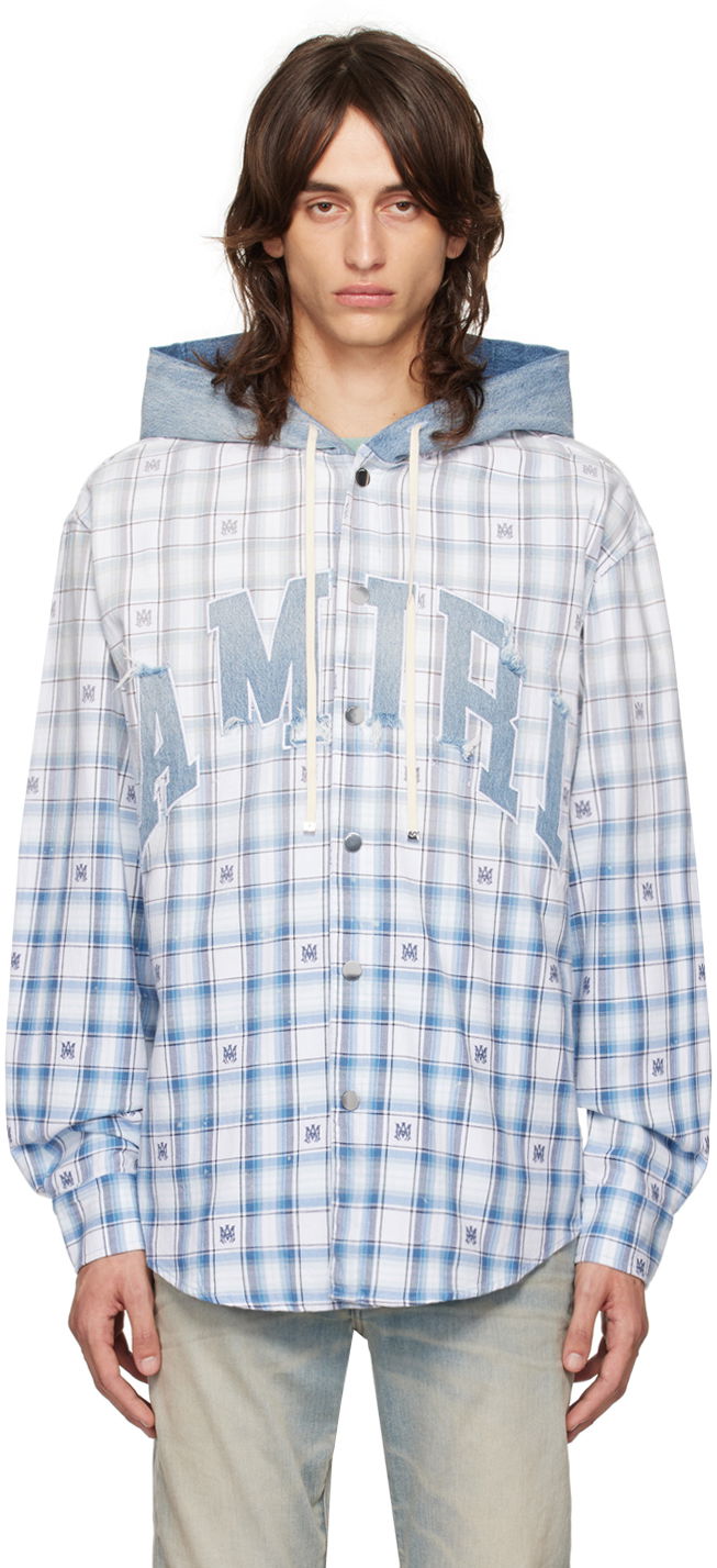 Srajce AMIRI Hooded Overshirt Modra | AMSTOS1016