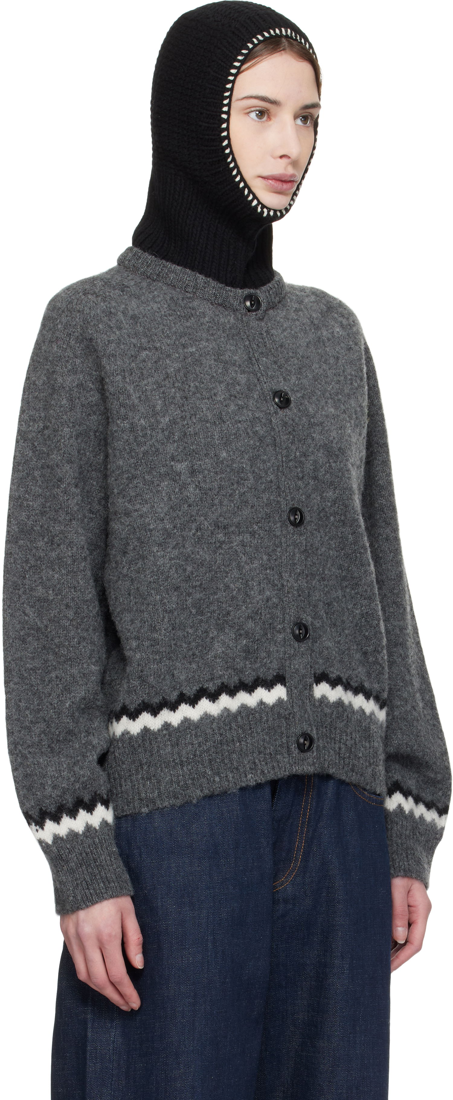 Pleteni pulover YMC YMC Atomic Zig Zag Cardigan Siva | Q8XMD, 1