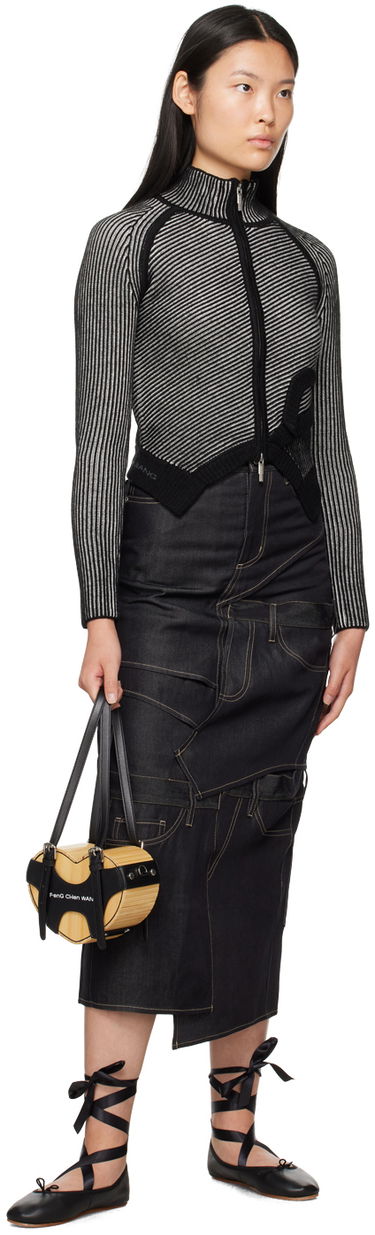 Krila Feng Chen Wang Feng Chen Wang Paneled Denim Midi Skirt Mornarica | FWF16SK12, 3