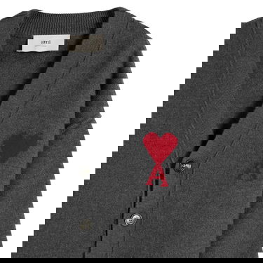 Pleteni pulover AMI Men's Felted Merino Wool Knit ADC Cardigan, Size Large Siva | H25UKC367-018-084H25, 3