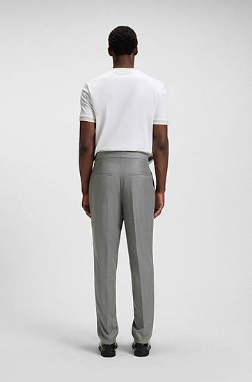 Hlače BOSS Tapered-fit pleated trousers with side adjusters in melange virgin wool Siva | 50551829, 1