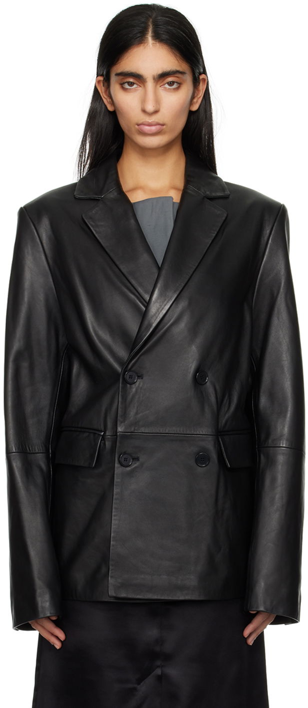 Jakna Loulou de Saison Loulou de Saison Davao Double-Breasted Leather Jacket Črna | DAVAO