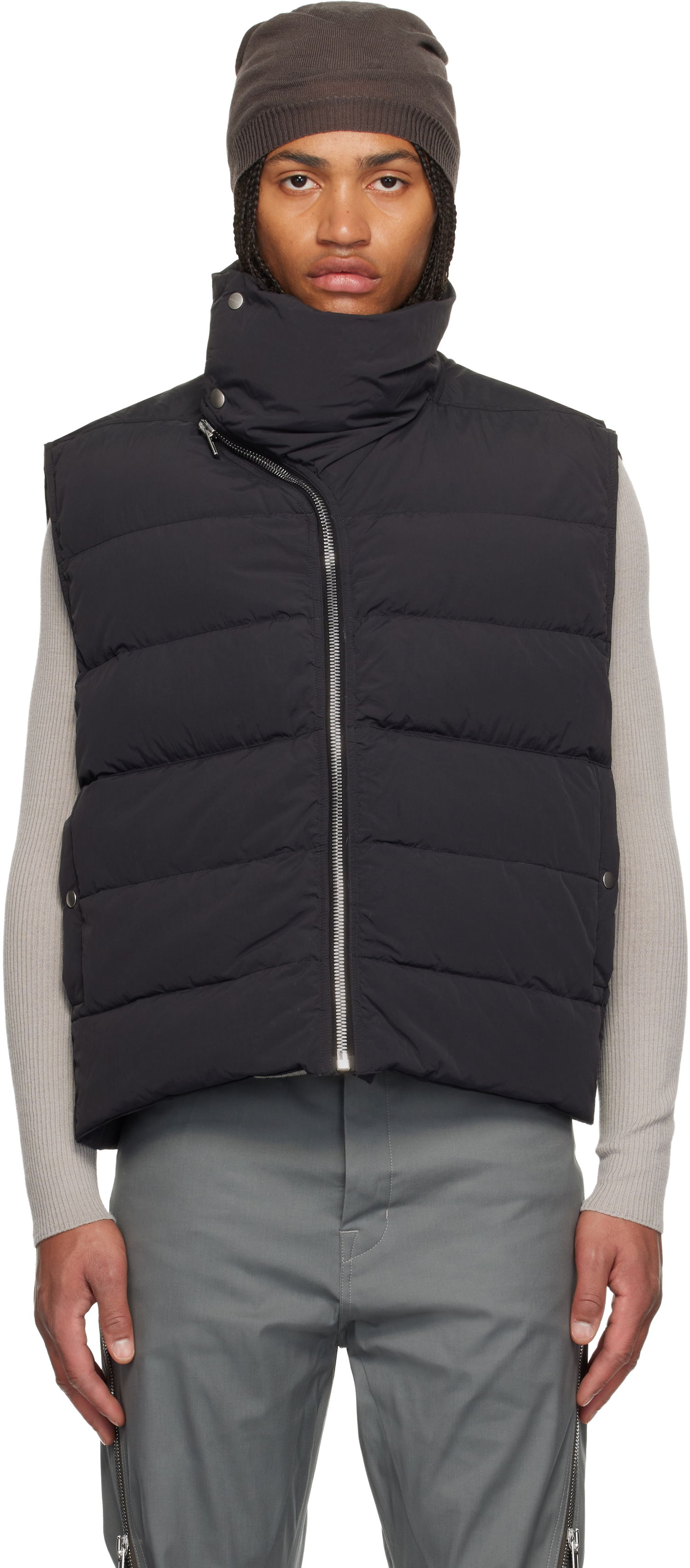 Telovnik Rick Owens Concordians Flight High Neck Asymmetrical Zip Puffer Down Vest Črna | RU02E1798 MTD1, 0