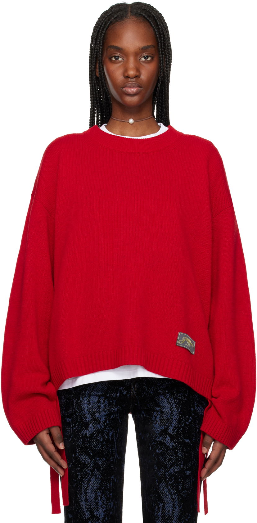 Pleteni pulover GANNI GANNI Future Wool Mix Oversized Sweater Rdeča | K2477