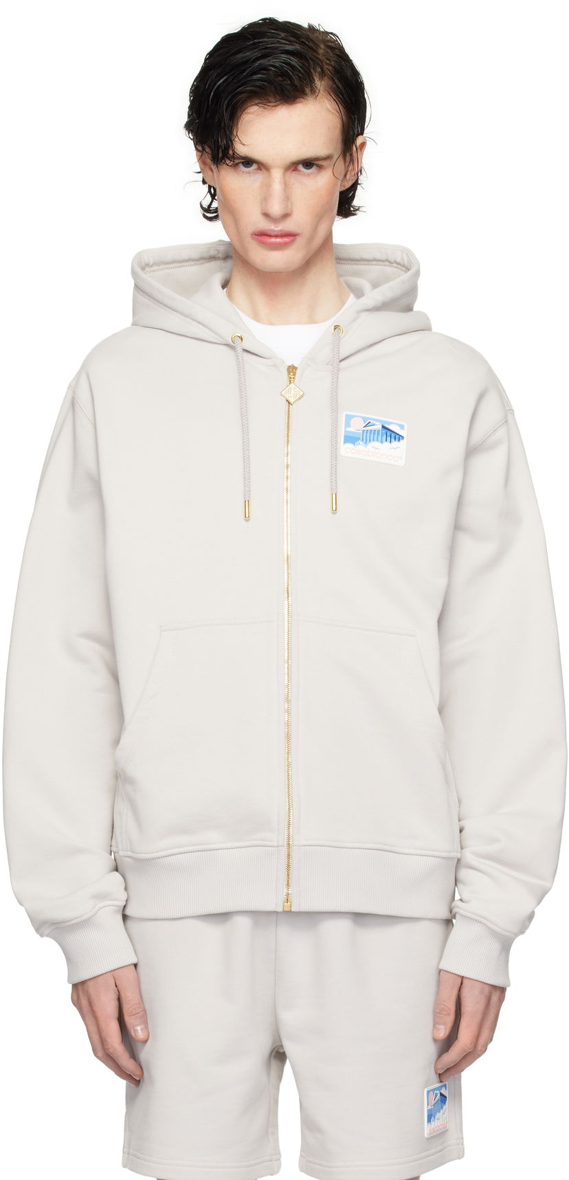 Pulover Casablanca Men's Temple Print Zip Hoodie Siva | MPS25-JTP-150-01