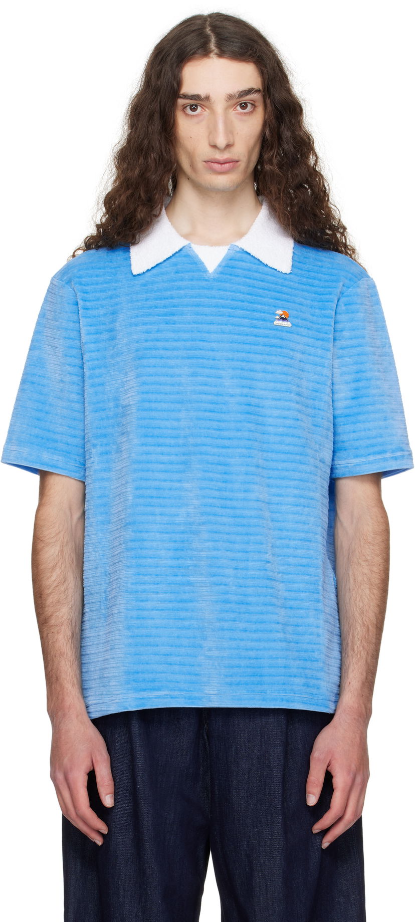 Polo majica Casablanca Casablanca Velour Stripe Polo Modra | MPF25-JTP-383-01