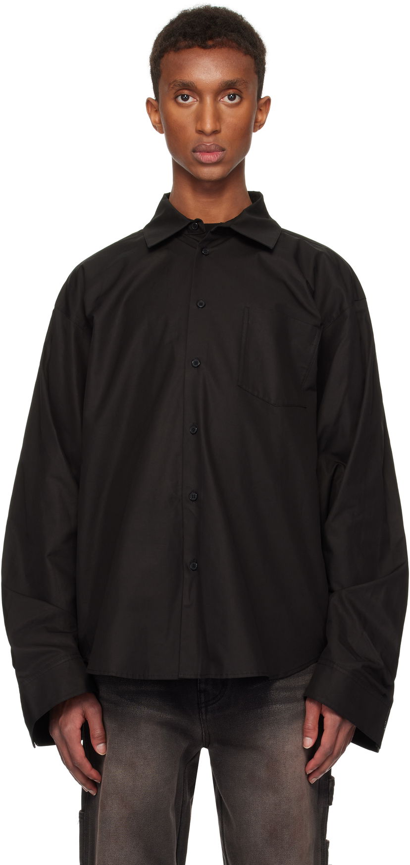 Srajce We11done We11done Twisted Sleeve Shirt Črna | WD-SH3-24-110-U-BK