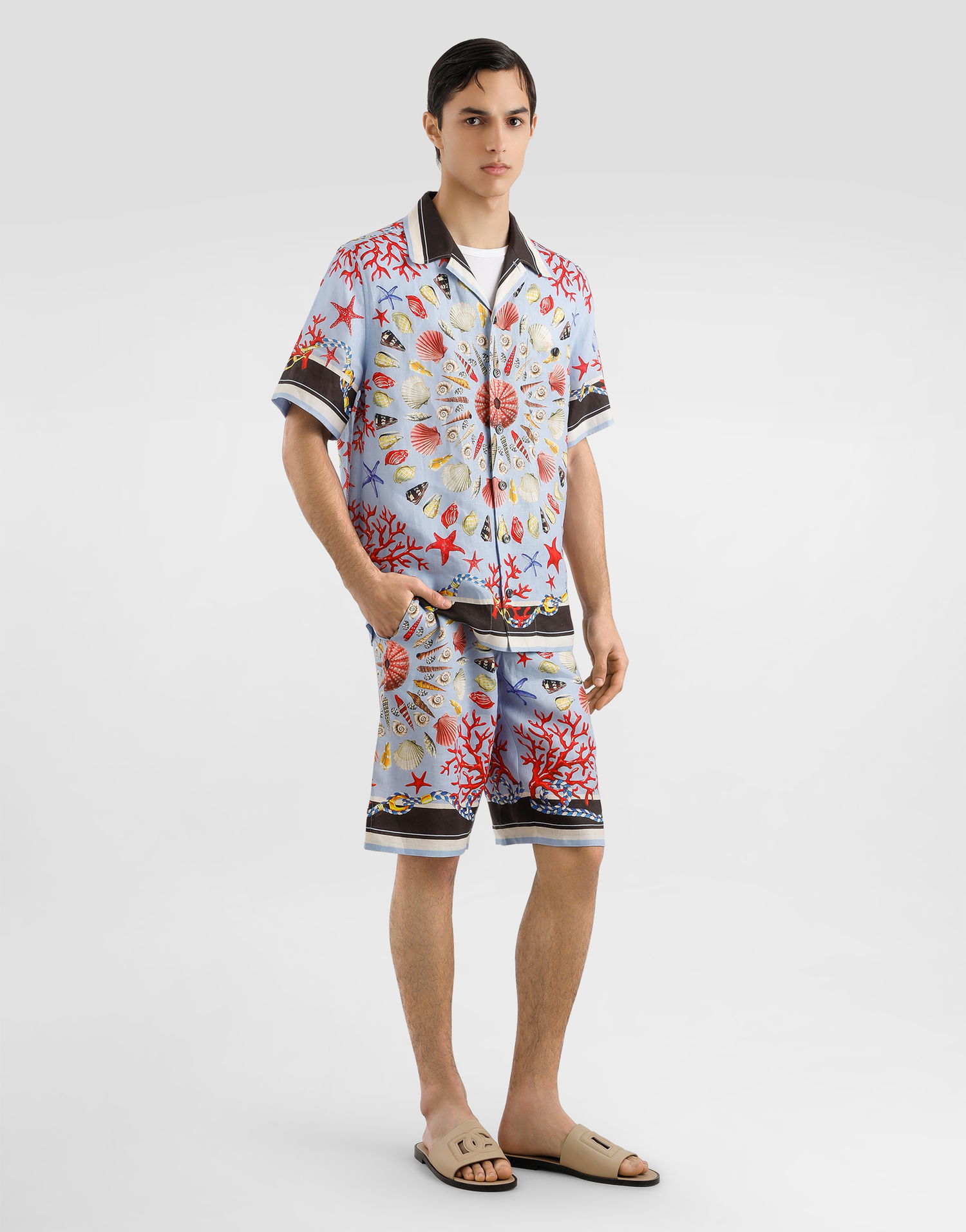 Srajce Dolce & Gabbana Dolce & Gabbana Linen Canvas Shirt with Shell Print Modra | G5JH9TFP4NRHC5PJ, 1