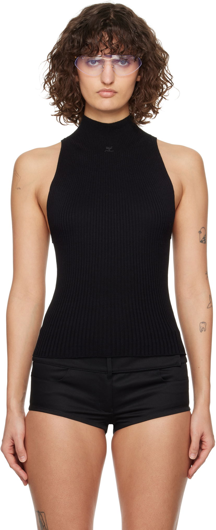 Pleteni pulover Courrèges Courrèges Mock Neck Rib Tank Top Črna | 125MTO384FI0049
