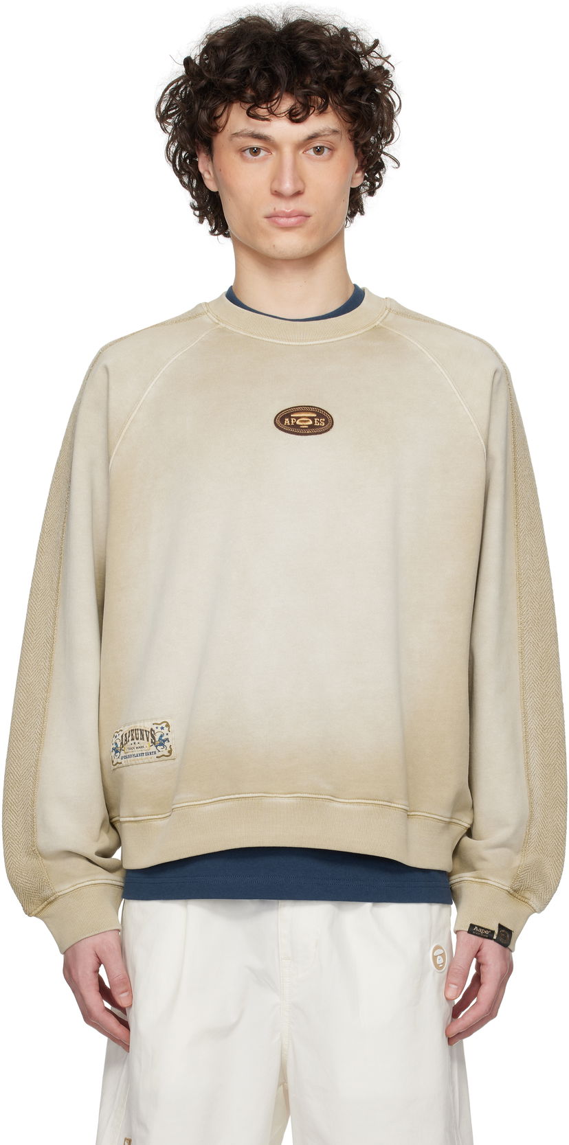Pleteni pulover AAPE by A Bathing Ape AAPE by A Bathing Ape Main Crewneck Sweatshirt Bež | AAPSWMC320XXNBGX