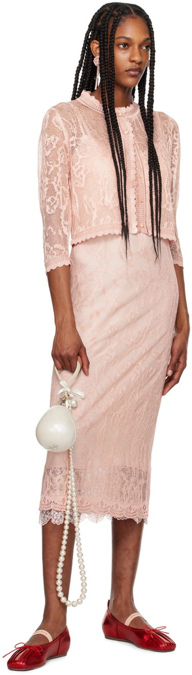 Obleke Simone Rocha Simone Rocha Floral Lace Midi Slip Dress Roza | SHMK3 0645, 3