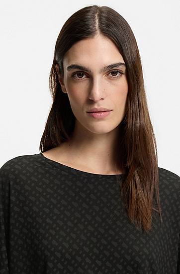 Pižame BOSS Monogram-print pyjama top with batwing sleeves Črna | 50550693, 1