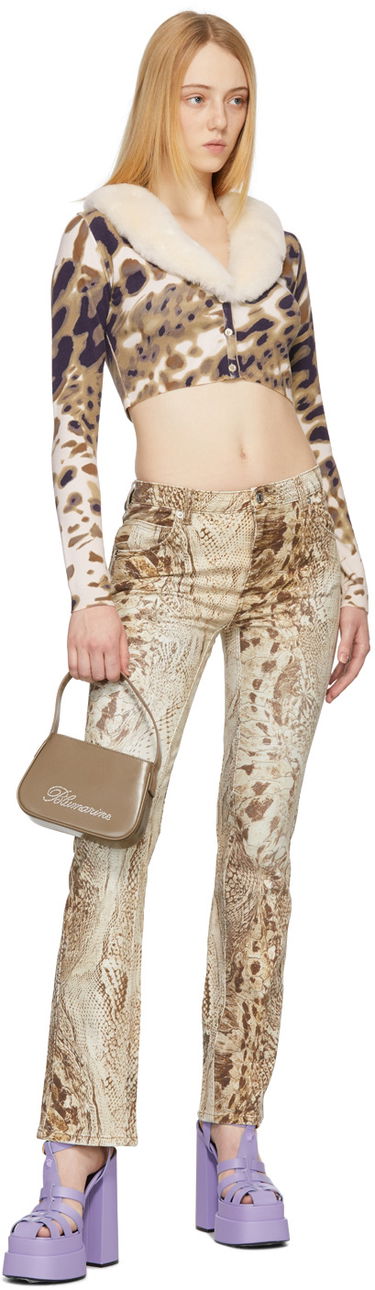 Pleteni pulover Blumarine Blumarine Print Cropped Cardigan with Faux Fur Collar Večbarvna | 2M147A, 3