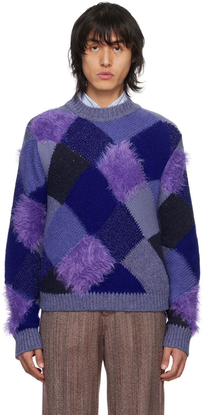 Pleteni pulover Marni Rhombus Crewneck Lila | GCMG0379Q0 UFW010