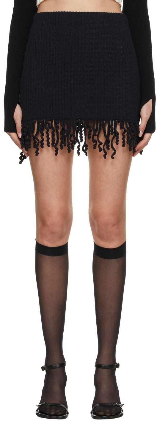 Krila Dion Lee Cotton Miniskirt with Fringe Črna | A7570S22