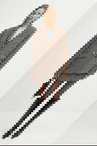 Jakna GANNI GANNI Check Wool Mix Oversized Blazer Rjava | W0426, 6