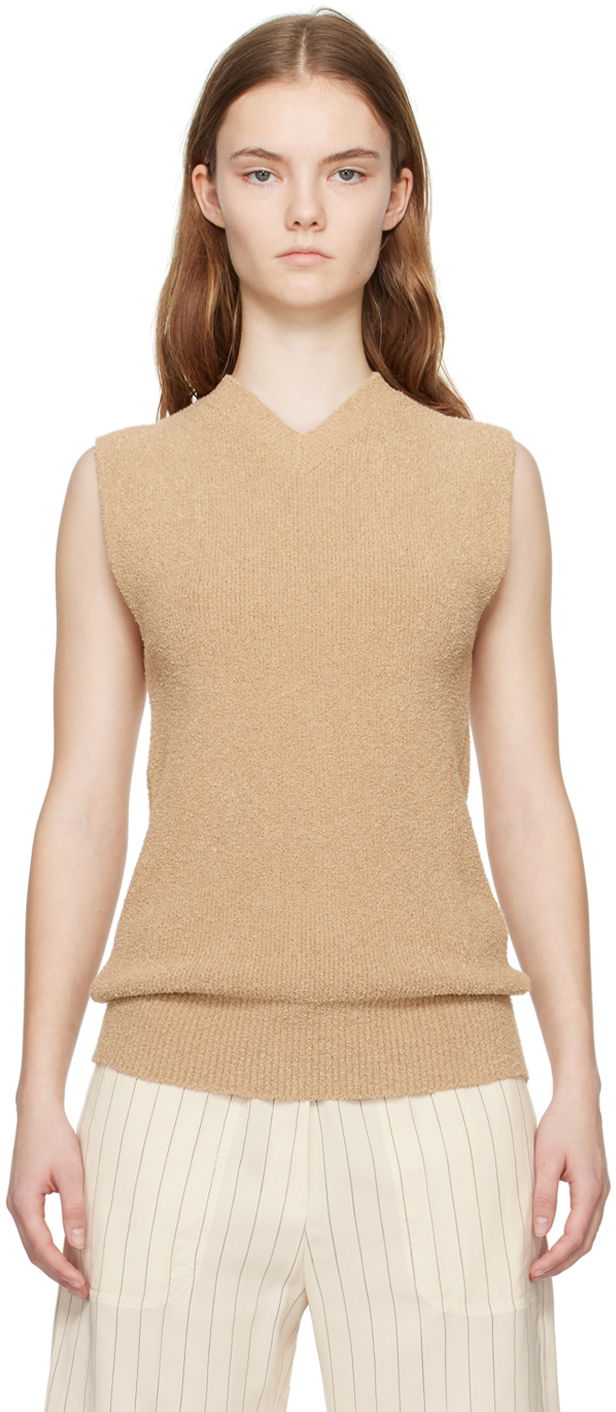 Pleteni pulover TOTEME TOTEME V-Neck Tank Top Bež | 242-WRT2210-YA0043