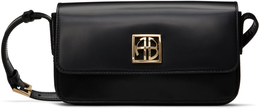 Torba za čez ramo Anine Bing Black Leather Crossbody Bag with Logo Plaque Črna | A-13-10242-050