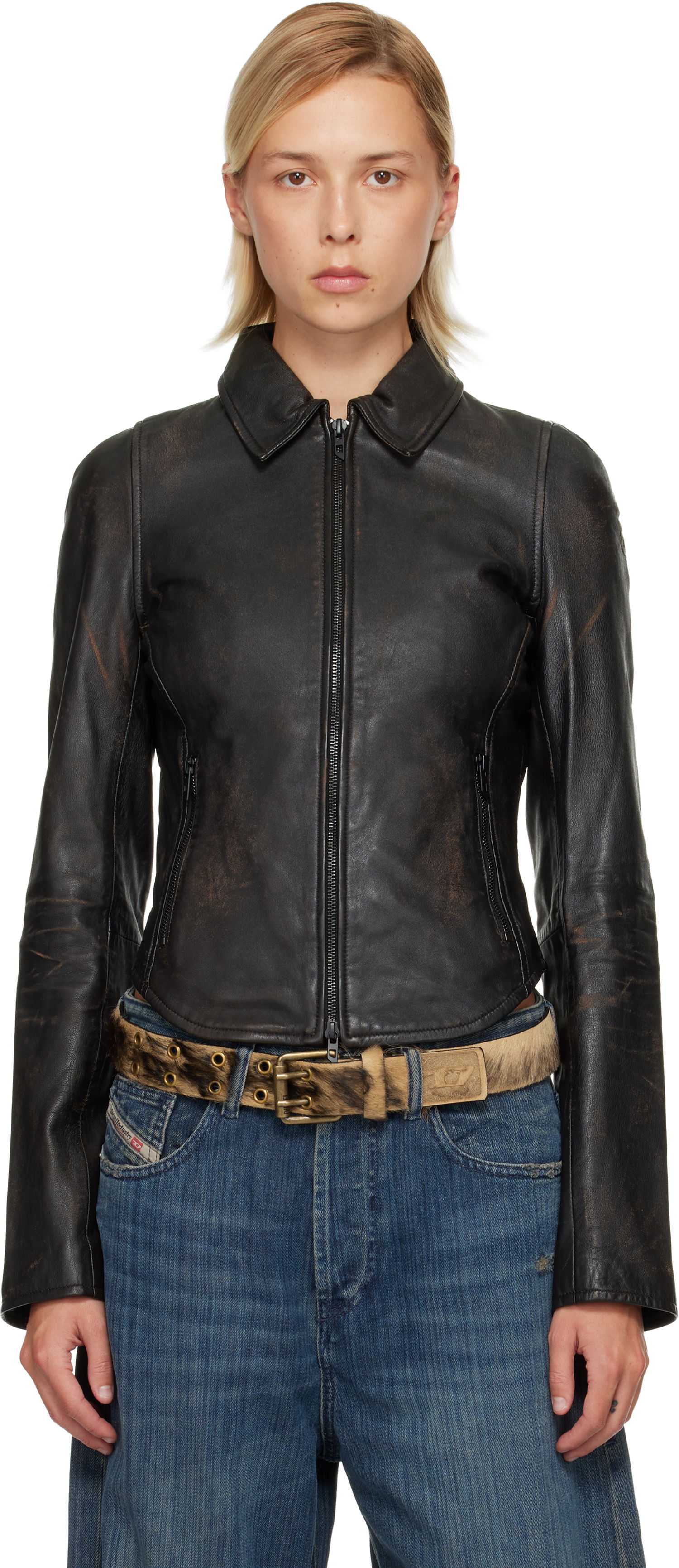 Jakna Diesel L-Egrad Distressed Leather Jacket Črna | A19596 0ILBS, 0