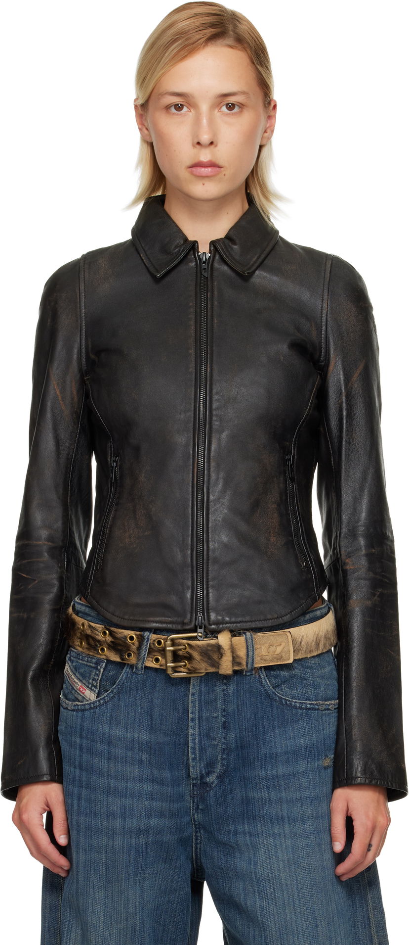 Jakna Diesel L-Egrad Distressed Leather Jacket Črna | A19596 0ILBS