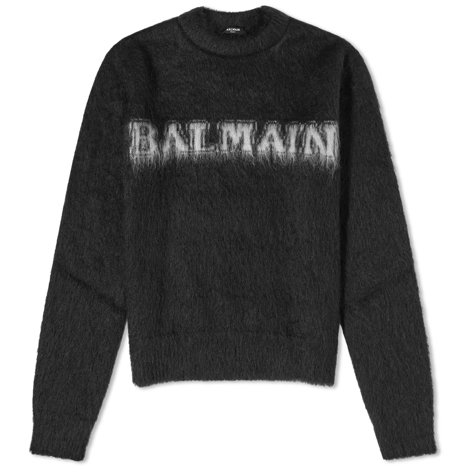 Pleteni pulover Balmain Balmain Brushed Mohair Logo Pullover Jumper Črna | BF0KD025KF38-EAB, 0