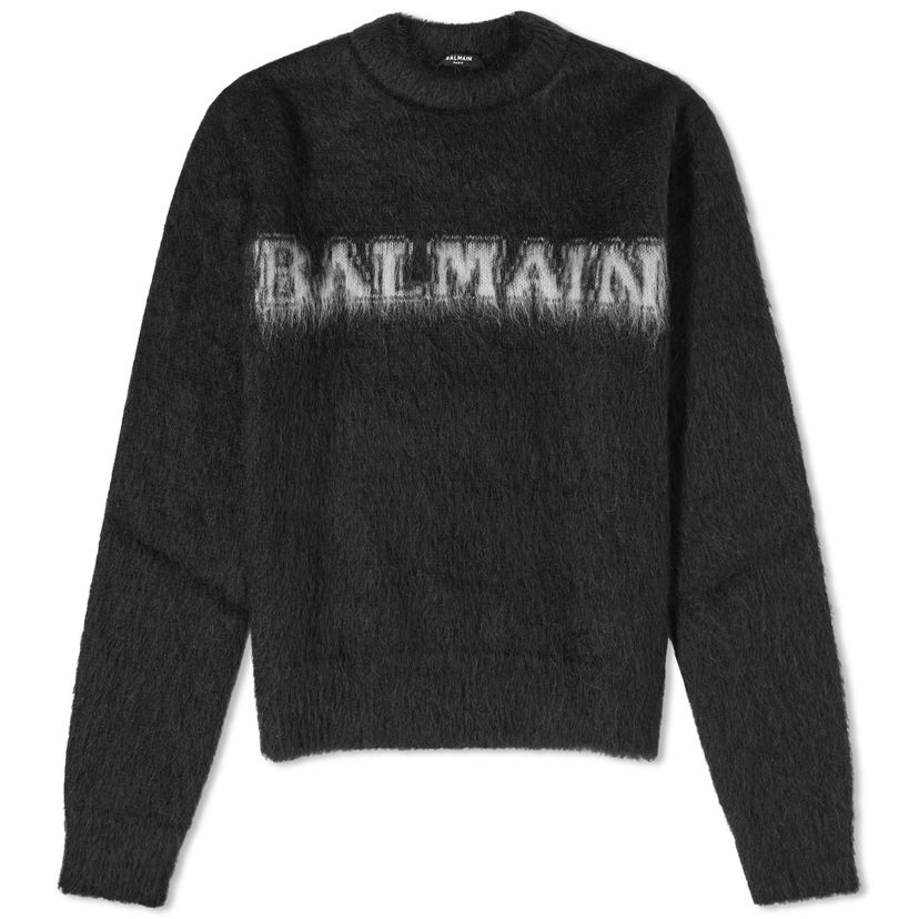 Pleteni pulover Balmain Balmain Brushed Mohair Logo Pullover Jumper Črna | BF0KD025KF38-EAB