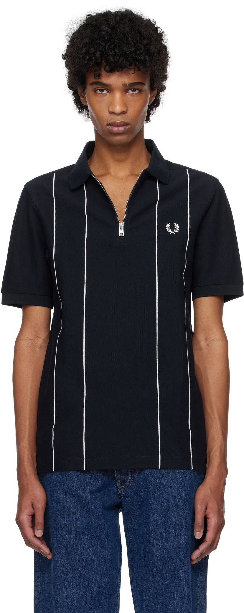 Polo majica Fred Perry Fred Perry Pinstripe Zip Neck Polo Mornarica | M9871