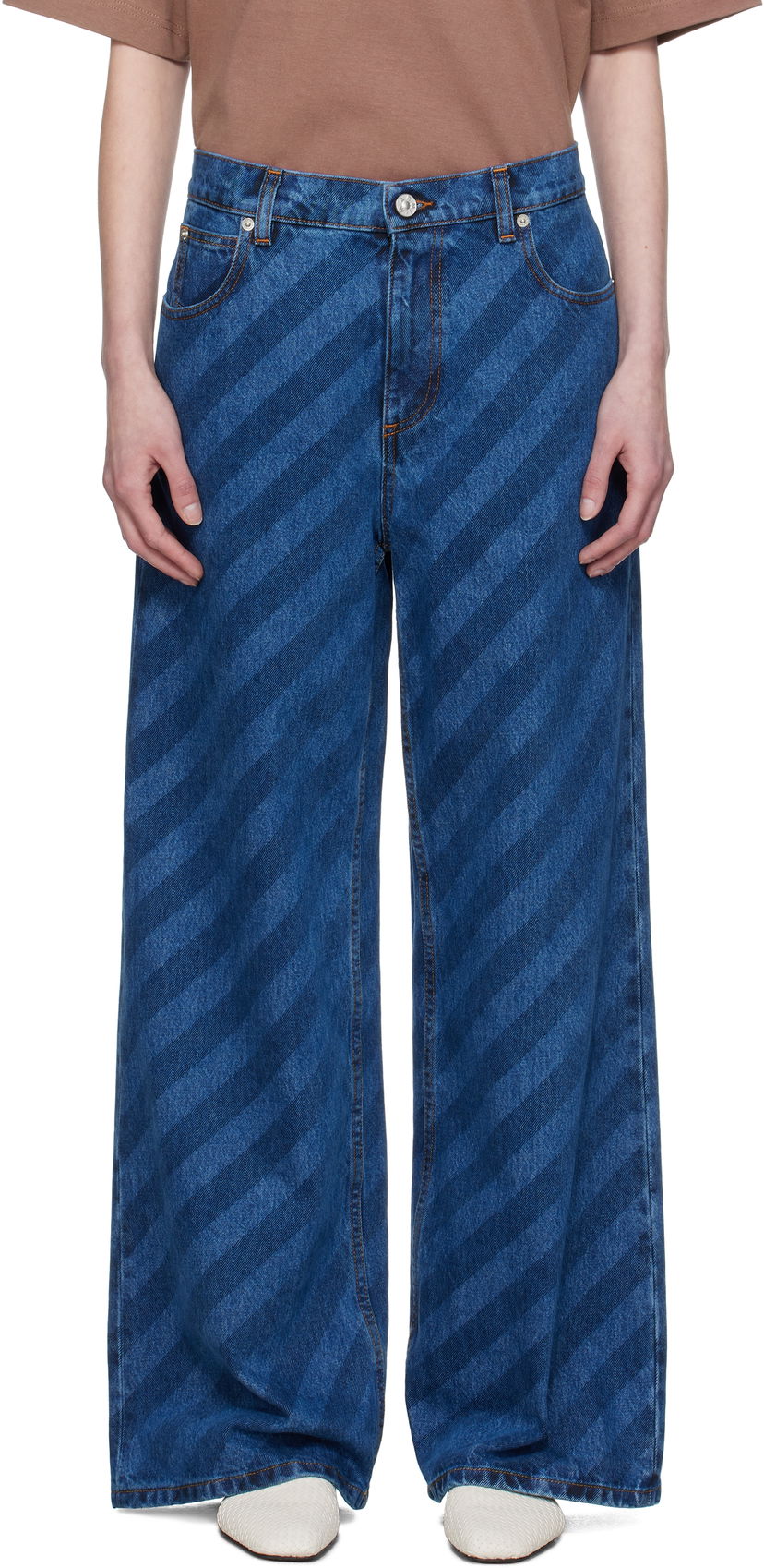 Kavbojke Marni Marni Wide Leg Diagonal Stripe Jeans Modra | PAJD0432A0 USCX36