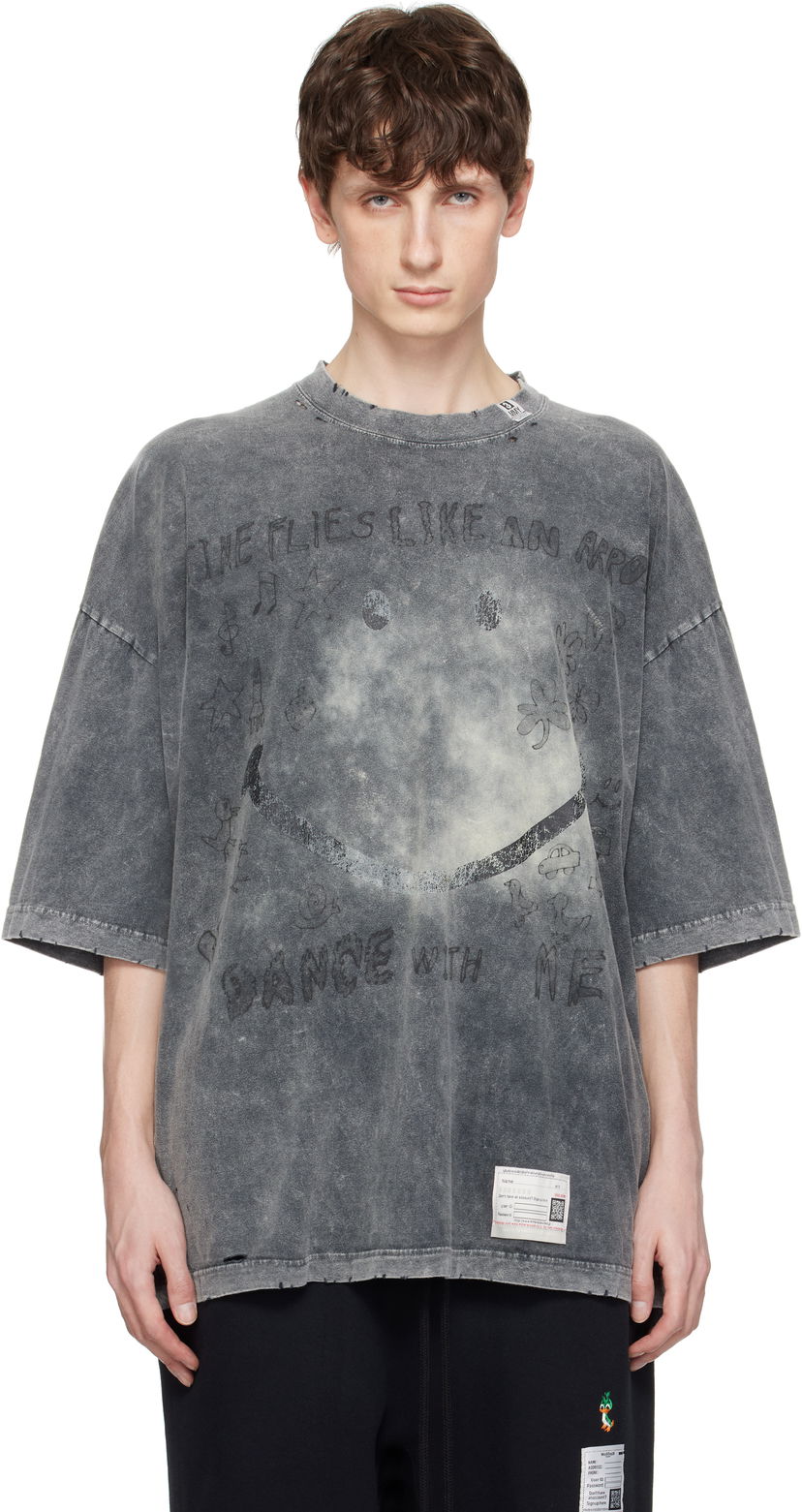 Majica Maison MIHARA YASUHIRO Maison MIHARA YASUHIRO Bleached Smily Face Print T-Shirt Siva | A14TS622