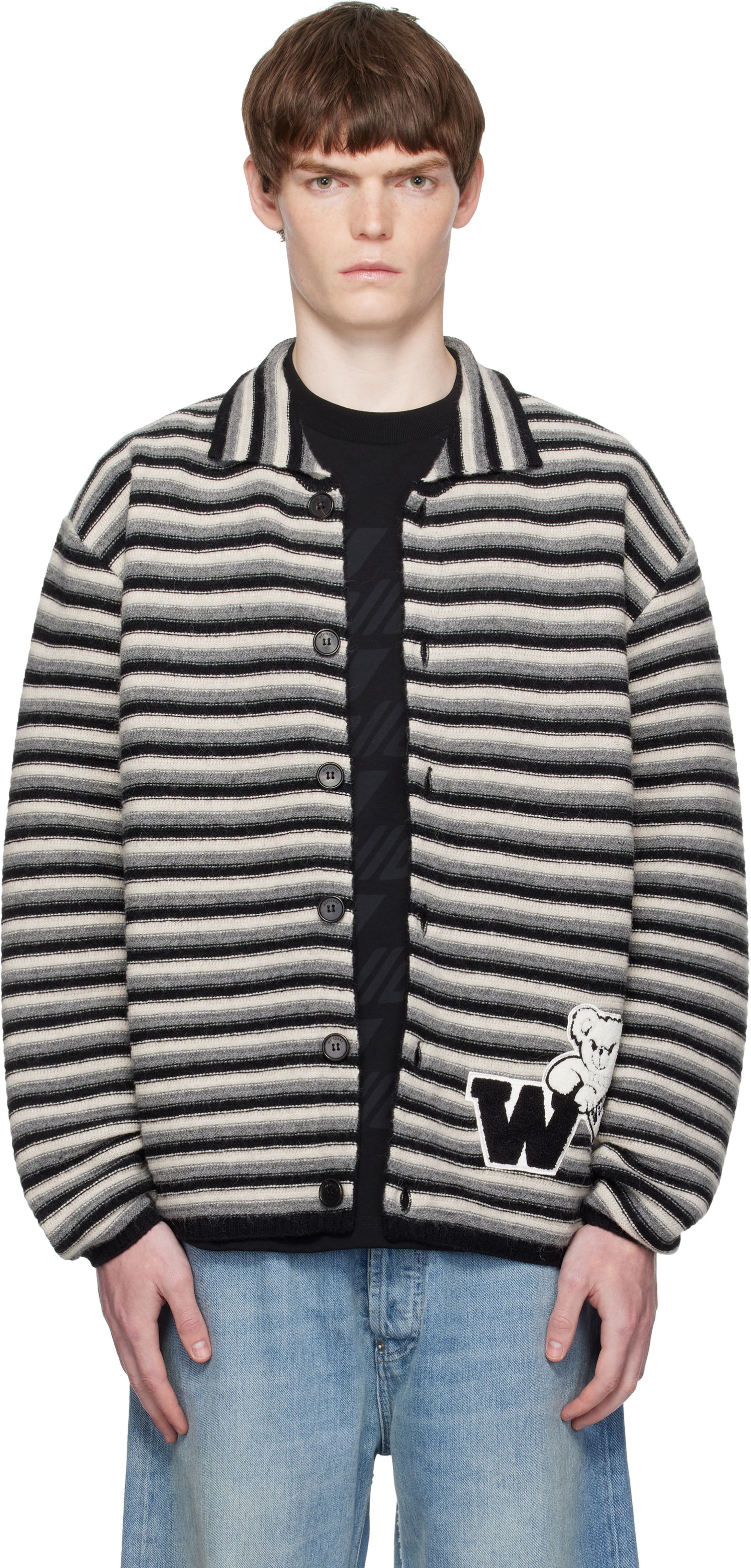 Pleteni pulover We11done We11done Stripe Embroidered Cardigan Večbarvna | WD-KC2-25-620-U-BK, 0