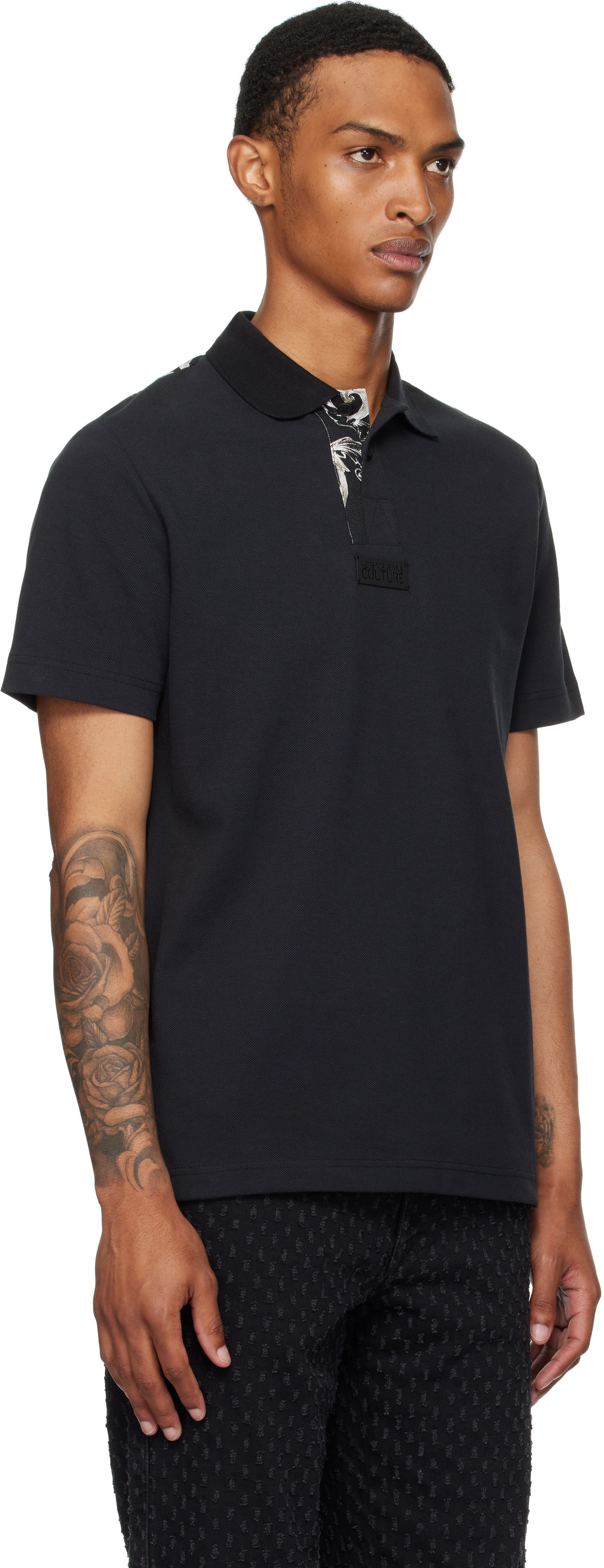 Polo majica Versace Versace Jeans Couture Outline Barocco Polo Črna | E78GAG627_EJ0003, 1