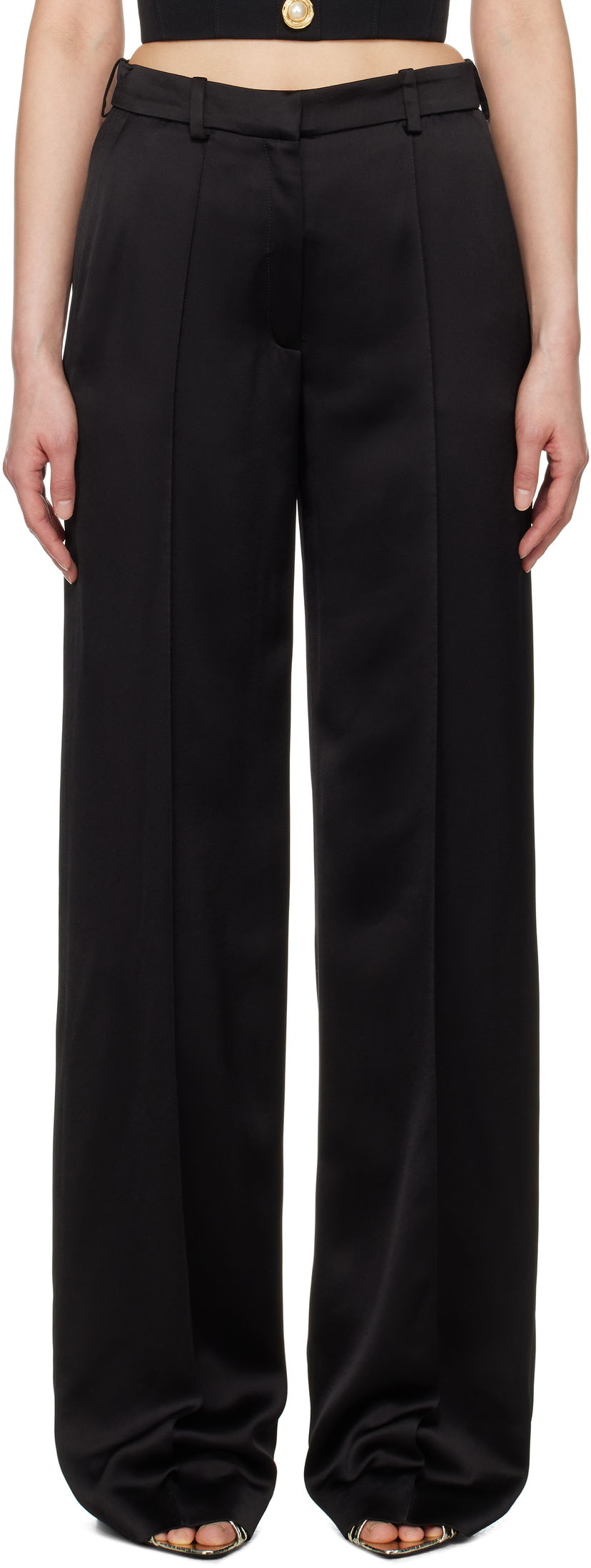Hlače Balmain Balmain Satin Straight-Leg Trousers Črna | EF0PO160VB01