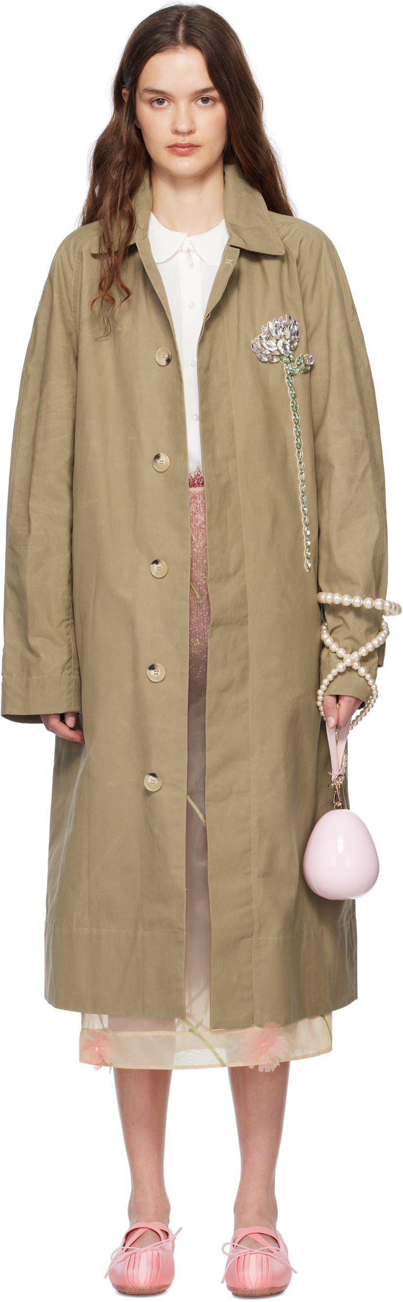Trenčkot Simone Rocha Simone Rocha Embellished Carnation Car Coat Bež | 2068DB-W 1247