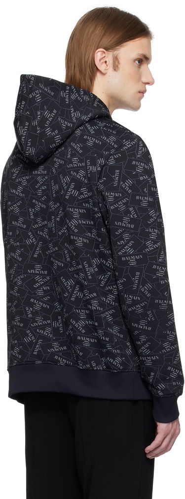 Pulover Balmain Balmain All-Over Label Print Hoodie Črna | EH1JT047GE38, 2