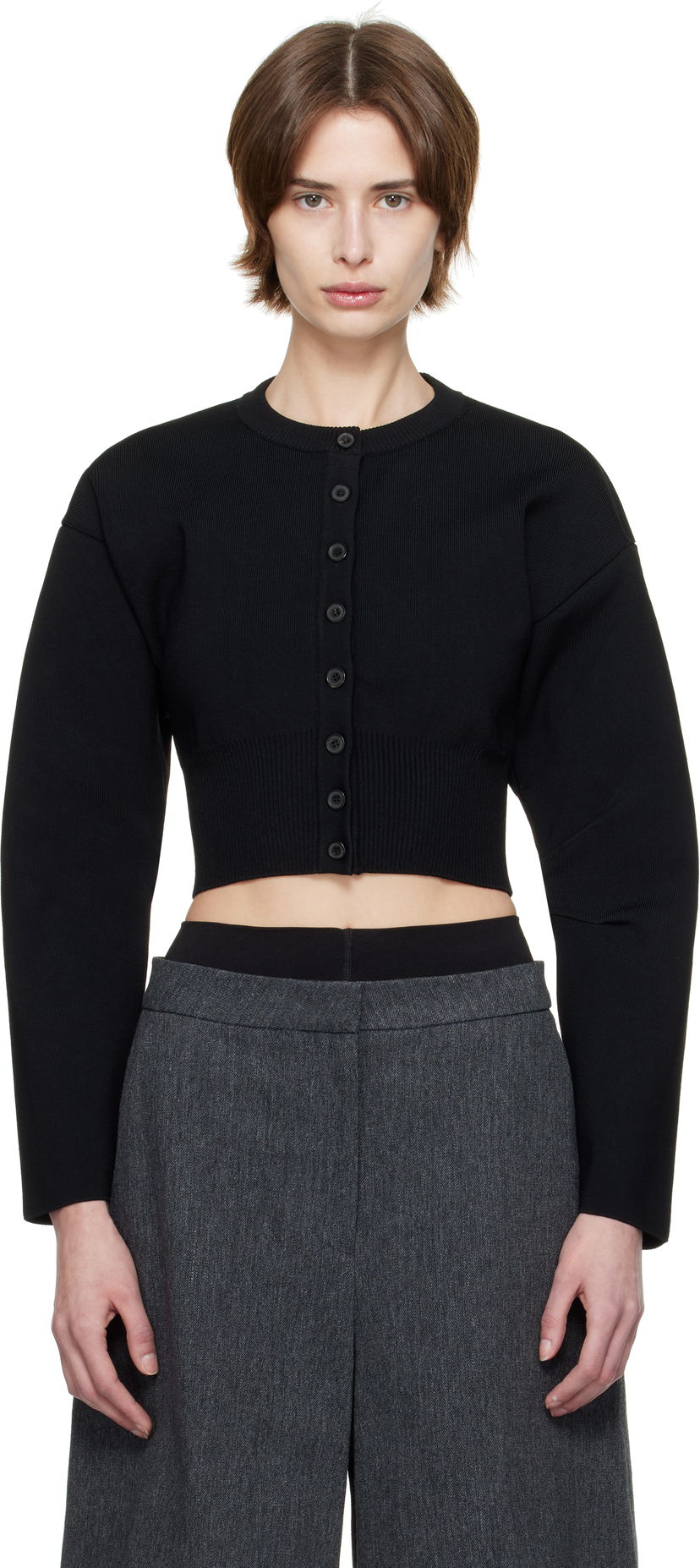 Pleteni pulover WARDROBE.NYC WARDROBE.NYC Matte Cropped Cardigan Črna | W1096F24MV