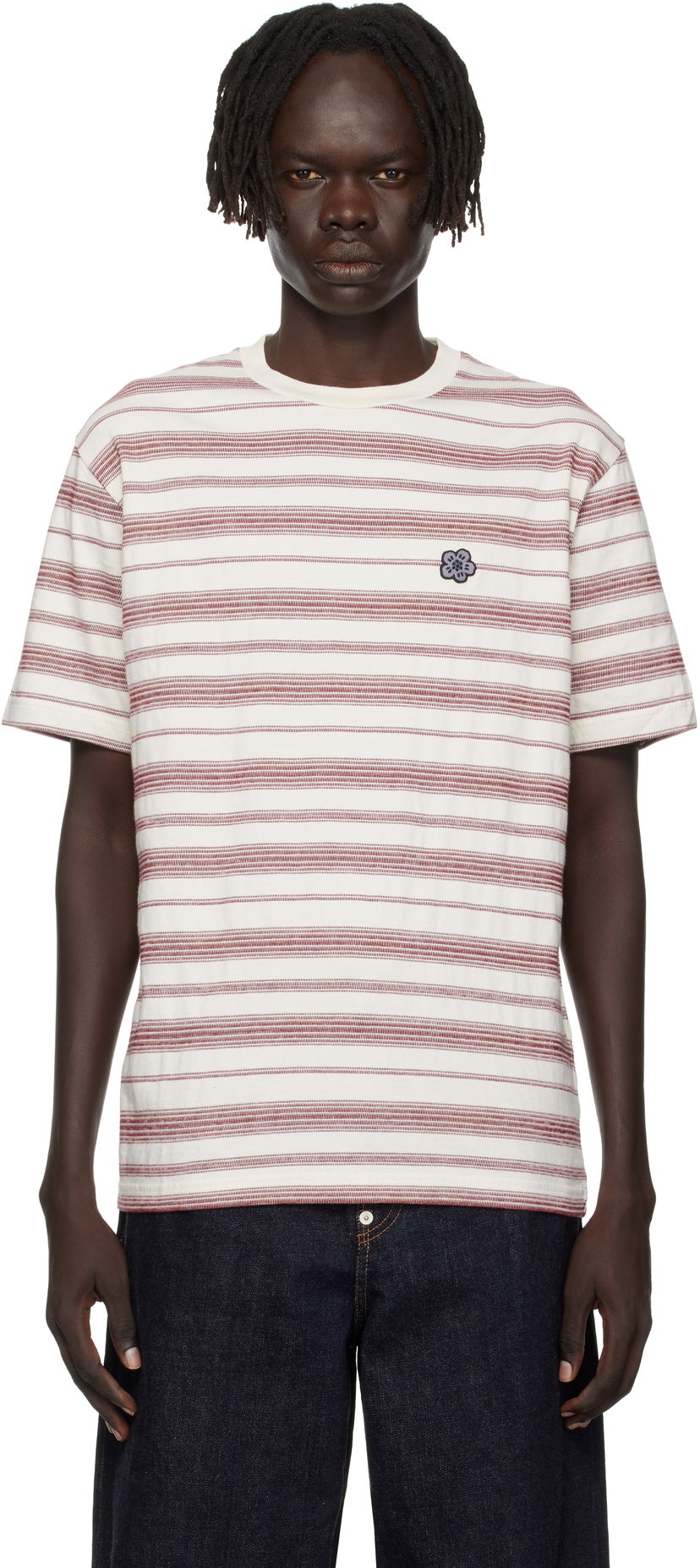 Majica KENZO Kenzo Paris 'Boke Flower' Embroidered Striped T-Shirt Bela | FF65TS2534SC