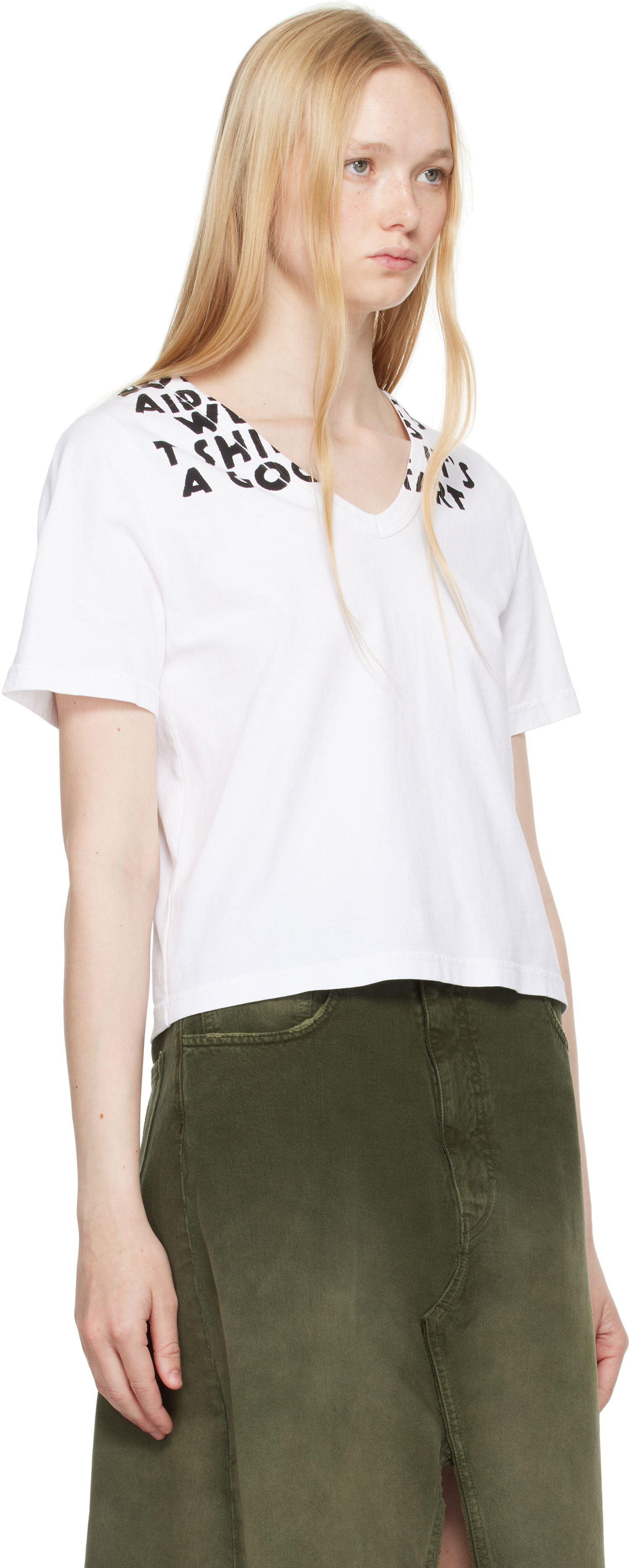 Majica Maison Margiela MM6 Maison Margiela V-Neck SIDA Print T-Shirt Bela | S62GD0203 M20108, 1