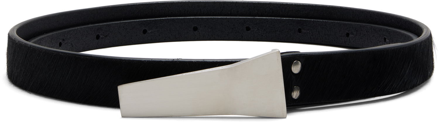 Pasovi Rick Owens Rick Owens Concordians Calf-Hair Trunk Belt with Geometric Buckle Črna | RR02E1488 LHL, 0