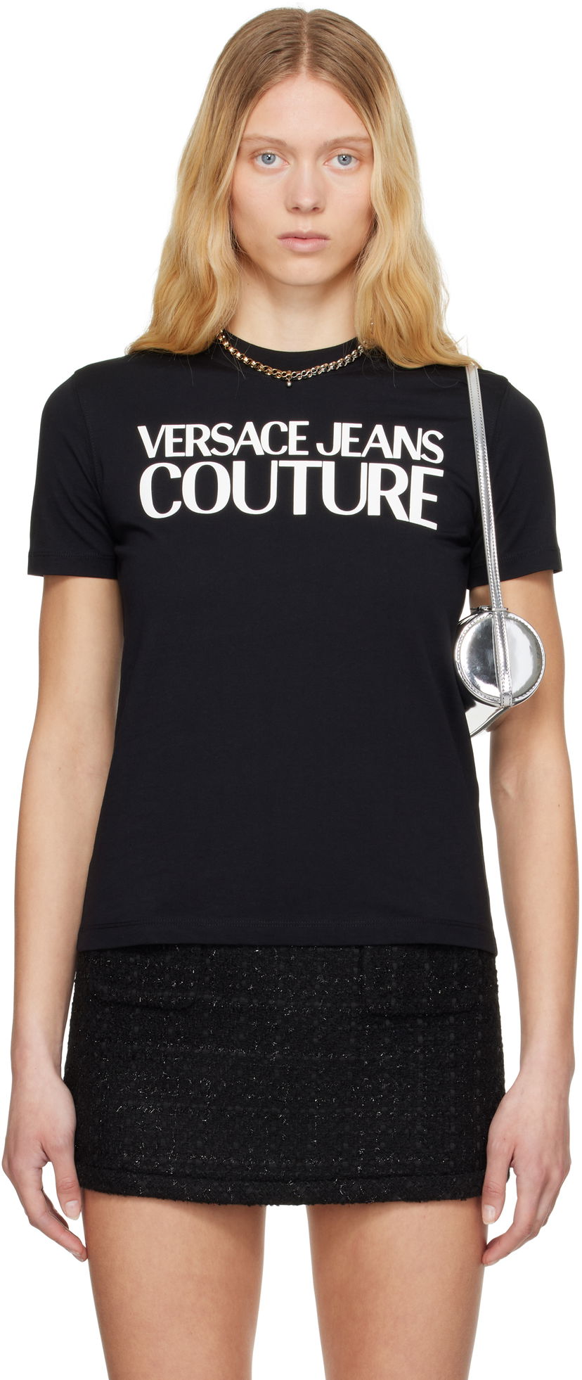 Majica Versace Versace Jeans Couture Screen-Printed T-Shirt Črna | E78HAHE05_ECJ00E