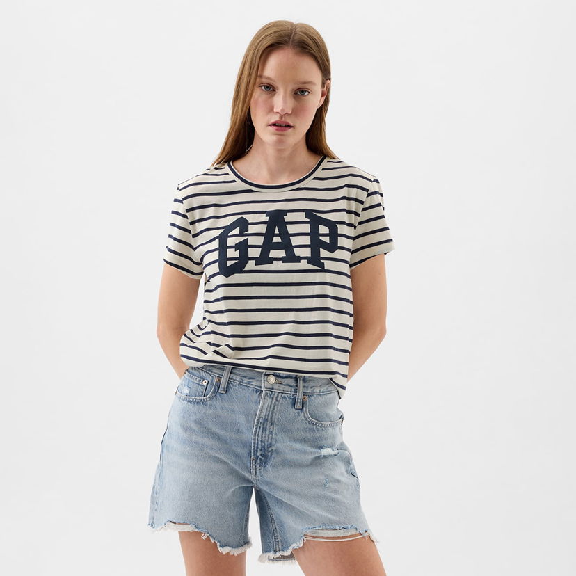 Majica GAP Logo Slub Tee White Black Stripe Siva | 871061-00