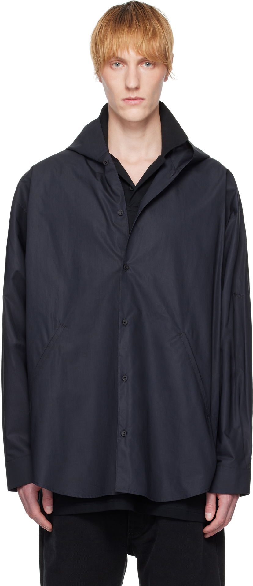 Srajce Balenciaga Balenciaga Hooded Shirt Mornarica | 814125TNM60
