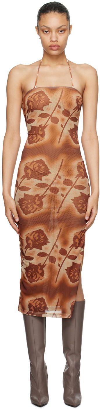 Obleke Miaou Miaou Lila Halter Midi Dress Rjava | 5025PM1SRO