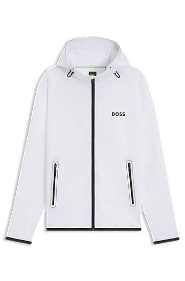 Pulover BOSS BOSS Active Stretch-Gabardine Zip-Up Hoodie Bela | 50542948