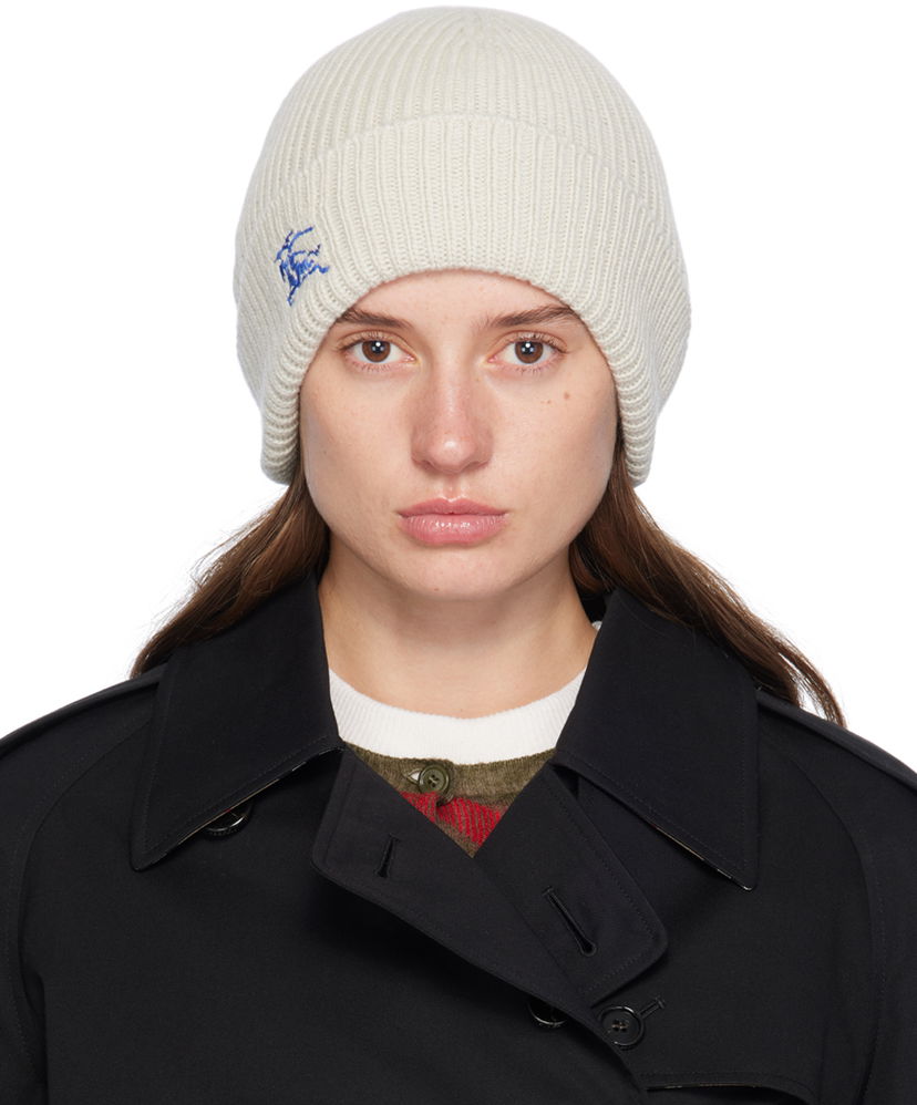 Beanie Burberry Off-White Equestrian Knight Cashmere Beanie Bež | 8095582