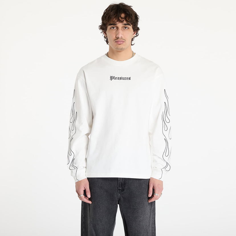 Majica Pleasures Heavyweight Fiery Longsleeve Bela | P24W027 WHITE