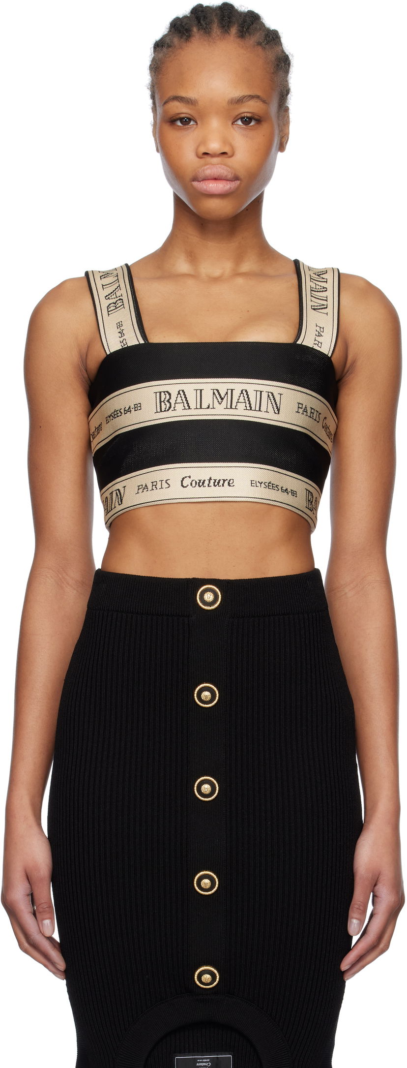 Krila Balmain Balmain Ribbon Jacquard Crop Top Črna | EF1AA370JJ95