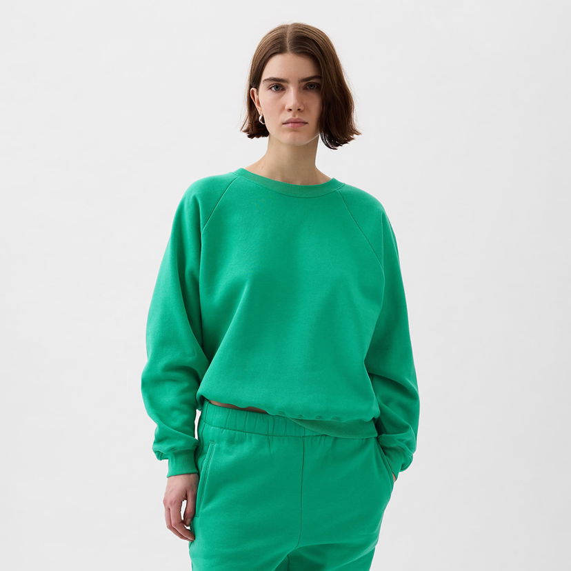 Pulover GAP Raglan Pullover Crewneck Logo Sweatshirt Simply Green Zelena | 765585-20