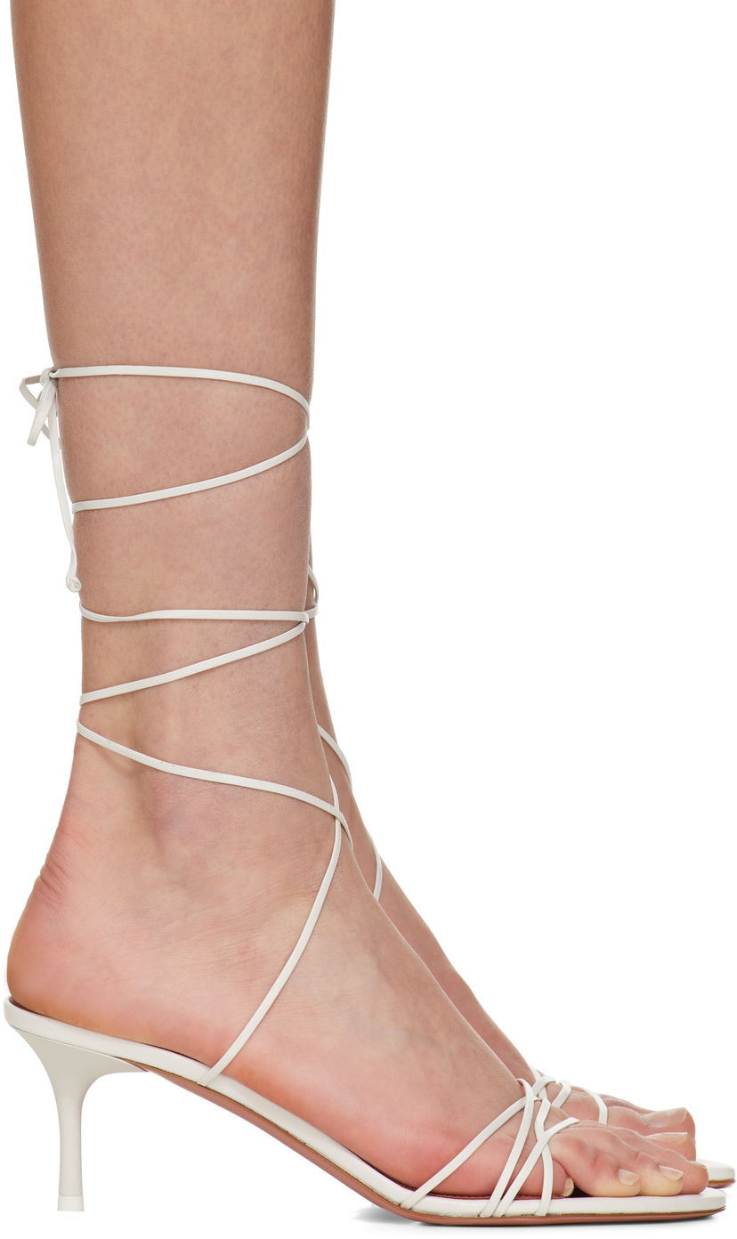 Modni dodatki Amina Muaddi Amina Muaddi Lori Lace Up Heeled Sandals Bela | LORI LACE UP 60